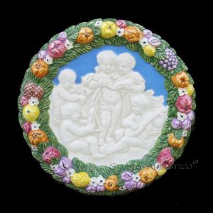 [S118 N] 7,1/2â�� Della Robbia ceramic plaque ANGELS Hand made in Italy