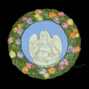 [S155 N] 6,3/4â�� Della Robbia ceramic plaque ANGEL HOLDING JESUS Italy