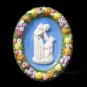 [S147 N] 6,1/4"x5" Della Robbia ceramic plaque St. Francis and wolf  Hand made, Italy