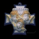 [A32 (DEC)] 3 Angels Cross. Italian Della Robbia ceramic HOLY WATER FONT