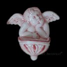 [A47 P] 4”X4,3/4” Italian Della Robbia ceramic HOLY WATER angel