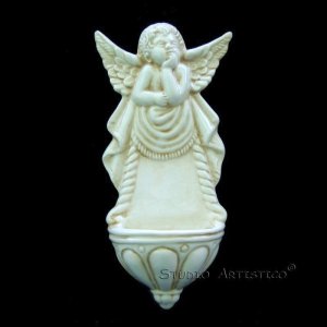 [A55 WH-A]  9â��X4,1/4â�� Italian Della Robbia ceramic HOLY WATER angel
