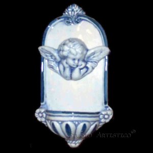 [A70 (S)] 8â��X4â��  Italian Della Robbia ceramic HOLY WATER angel