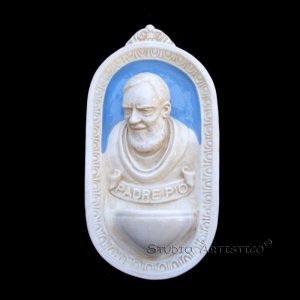 [A45 A] 9â��X5â�� Della Robbia ceramic HOLY FONT Italy: St. Pio of Pietralcina