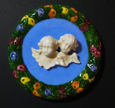 [S184 ] 4,1/4â�� Della Robbia ceramic plaque ANGELS Hand made in Italy