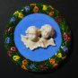 [S184 ] 4,1/4” Della Robbia ceramic plaque ANGELS Hand made in Italy