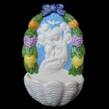 [A42 N] 11â��x6â�� Italian Della Robbia ceramic HOLY WATER FONT Madonna with child (Boccadirio)