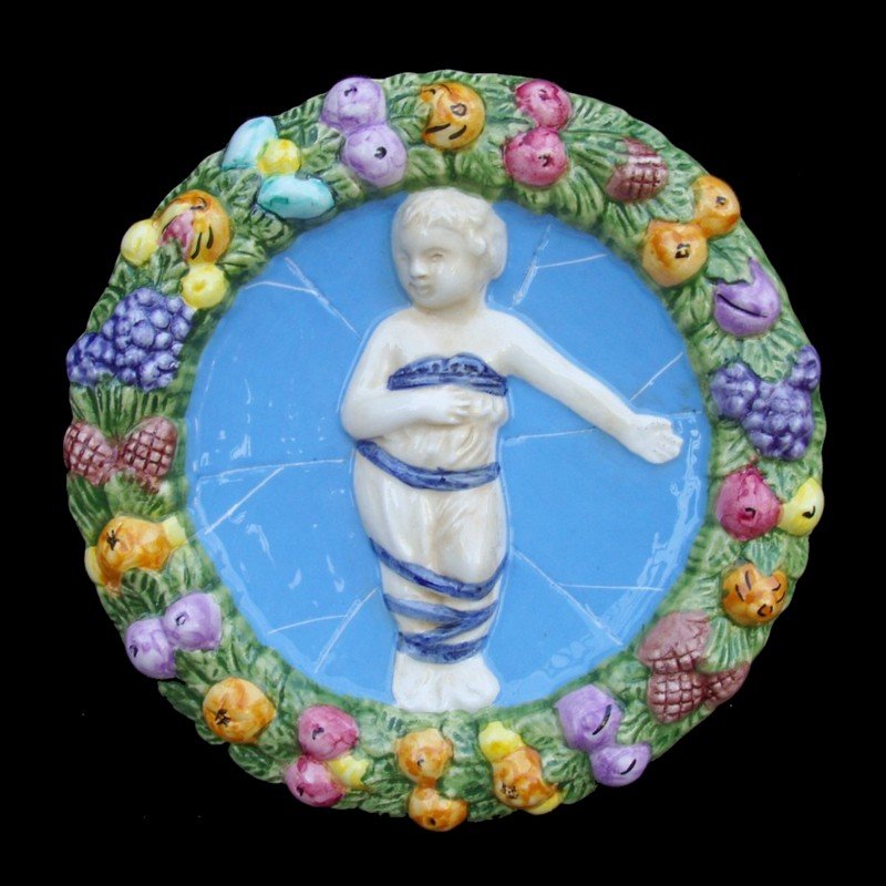 [S90 A] 8" Della Robbia ceramic BABY IN SWADDLING CLOTHES Hand made in