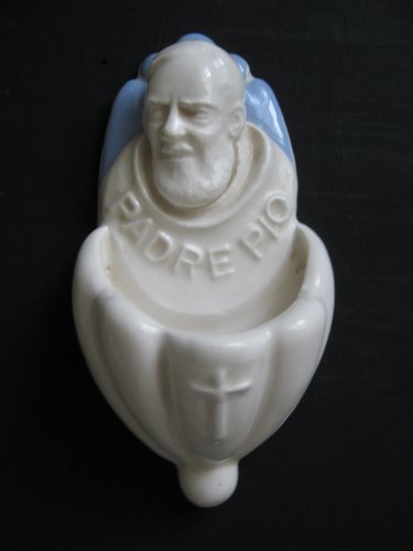 [A44 A] 6,1/4â��X3â�� Della Robbia ceramic HOLY FONT Italy: St. Pio of Pietralcina
