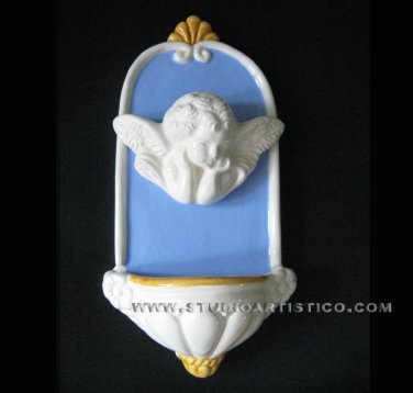 [A70 N] 8â��X4â��  Italian Della Robbia ceramic HOLY WATER angel