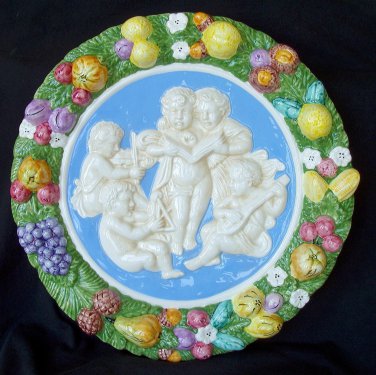 [S57 N] 15,3/4â�� Della Robbia ceramic plaque ANGELS Hand made in Italy
