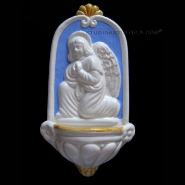 [A03 N] 8â��X4â��  Italian Della Robbia ceramic HOLY WATER angel