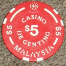 Malaysia Genting Gambling casino token chip $5.00-(Z1)