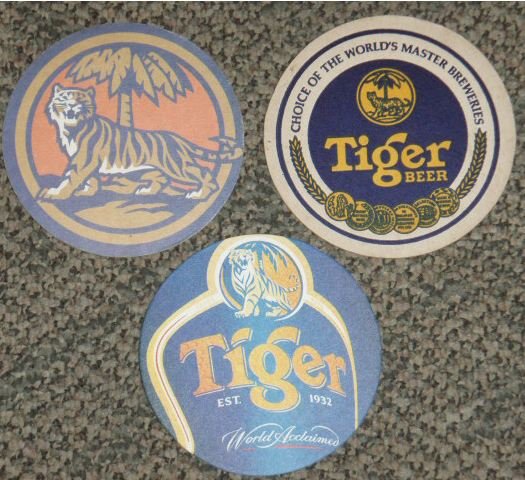 3 Tiger Beer round coasters #A-(Z1)