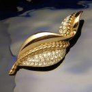 Designer CRAFT Vintage Rhinestone Brooch Pin Large Leaf