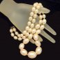 Vintage Long Chunky Necklace Graduated Oval Pink Faux Pearls