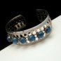 Vintage Silvertone Bracelet Wide Cuff Bangle Faux Turquoise Stones