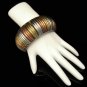 Vintage Bracelet Chunky Wide 8 Inch Cuff Bangle Tri Color Metals