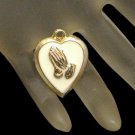 Vintage Enamel Heart Charm Pendant Praying Hands Religious