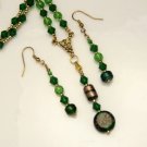 Necklace Earrings Set Green Art Glass Beads Drop Dangle