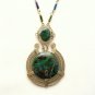 Vtg Pendant Necklace Large Agate Stones Iridescent Bead