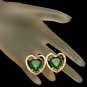 Signed ART Vintage Earrings Large Green Glass Hearts