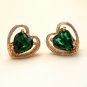 Signed ART Vintage Earrings Large Green Glass Hearts