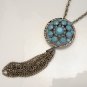 Vintage Necklace Pendant Brooch Pin Turquoise Glass Tassels