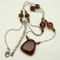 Vintage Necklace Art Glass Beads Brown Pink Mauve Bali
