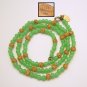 LES BERNARD Vintage Necklace Green Glass Beads Goldtone