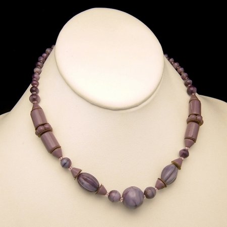 Art Deco CZECH Vintage Necklace Purple Blue Glass Beads
