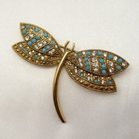 MONET Vintage Dragonfly Butterfly Brooch Pin Rhinestones