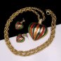Vintage Long Necklace Earrings Red Green Enamel Hot Air Balloons