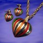 Vintage Long Necklace Earrings Red Green Enamel Hot Air Balloons