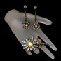 CAPRI Vintage Brooch Pin Earrings Japanned Rhinestones Dangles