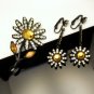 CAPRI Vintage Brooch Pin Earrings Japanned Rhinestones Dangles