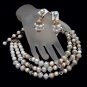Signed ART Vintage 3 Strand Necklace Earrings Set Crystals Faux Pearls
