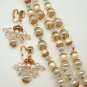Signed ART Vintage 3 Strand Necklace Earrings Set Crystals Faux Pearls