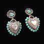 Vintage Earrings Victorian Puffy Hearts Repousse Charms