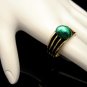 ESPO 14KT Gold Electroplate Vintage Ring Size 8.75 Ridged Band Large Green Glass Stone