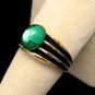 ESPO 14KT Gold Electroplate Vintage Ring Size 8.75 Ridged Band Large Green Glass Stone
