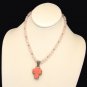 Vintage Cross Necklace Rose Quartz Beads Reversible Filigree