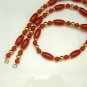 Vintage Necklace Long Chunky Red Orange Acrylic Beads Goldtone Beads