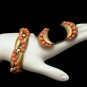 CROWN TRIFARI Bracelet Earrings Set Matte Goldtone Faux Coral Beads