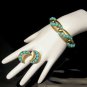 CROWN TRIFARI Bracelet Earrings Set Matte Goldtone Faux Turquoise Bead