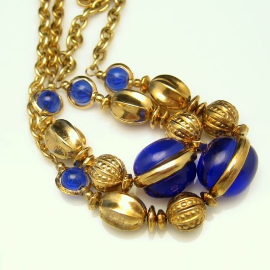 Vintage Chunky Long Chain Necklace Blue Jelly Lucite Beads
