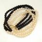 Vintage MONET 3 Strands Black White Faux Pearls Necklace