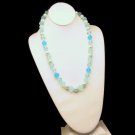 Vintage Aqua Teal Blue Lucite Faux Crystal Beads Chunky Necklace