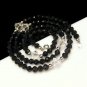 Vintage Trifari 1970s Black Beads Crystals Long Necklace