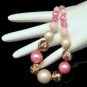 Vintage Collar Necklace Mid Century Pink Art Glass Carved Beads Chunky Slim Neck
